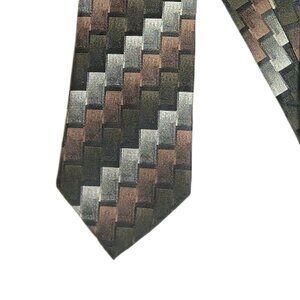 Peacock Silk Tie Men’s Beige Metallic Geometric Designer Classic Tie NWT